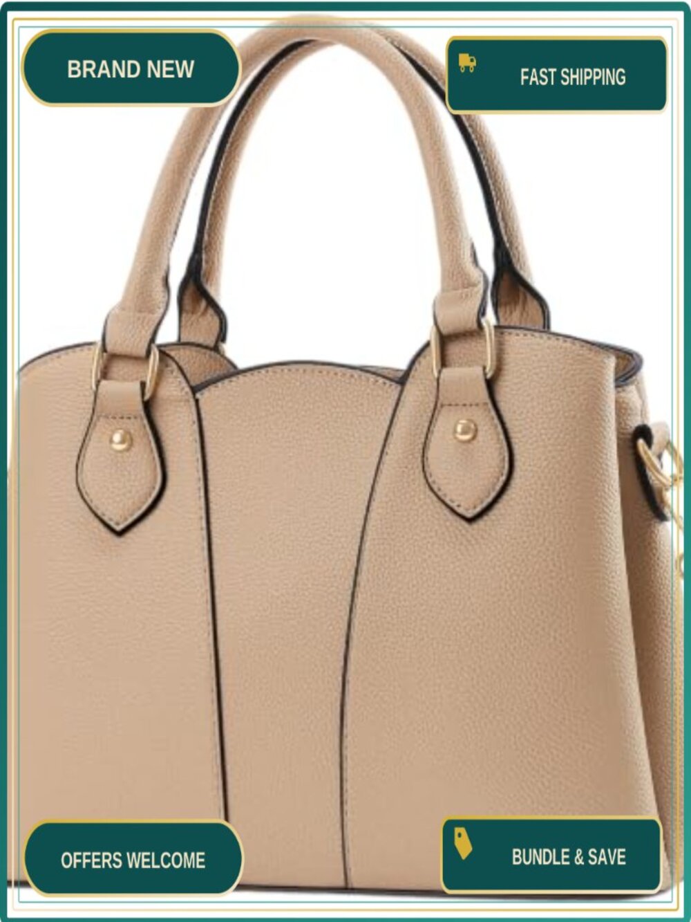 Vegan Leather Crossbody Satchel Tote Purse with Zipper and Strap